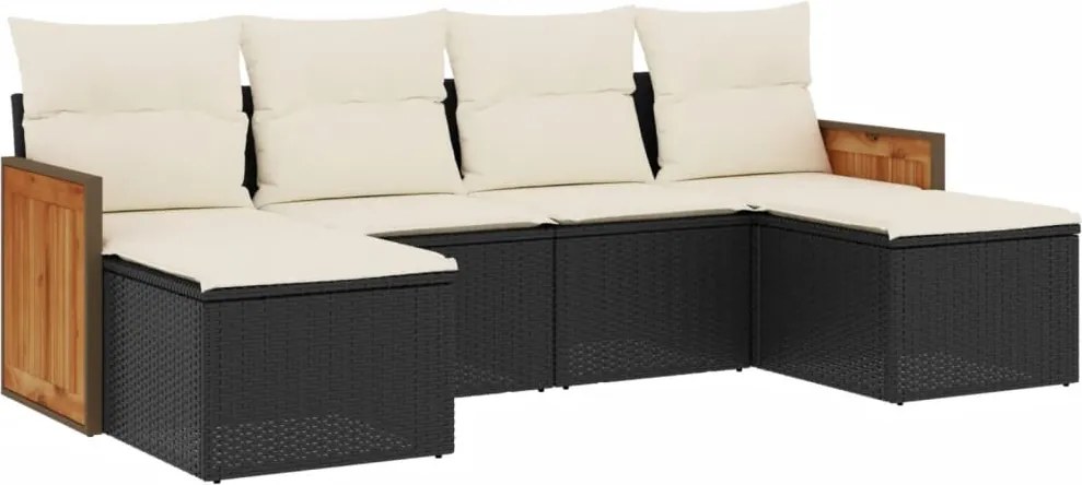vidaXL Set mobilier de grădină cu perne, 6 piese, negru, poliratan