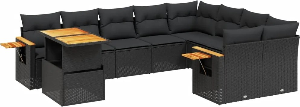 vidaXL Set canapele de grădină cu perne, 10 piese, negru, poliratan