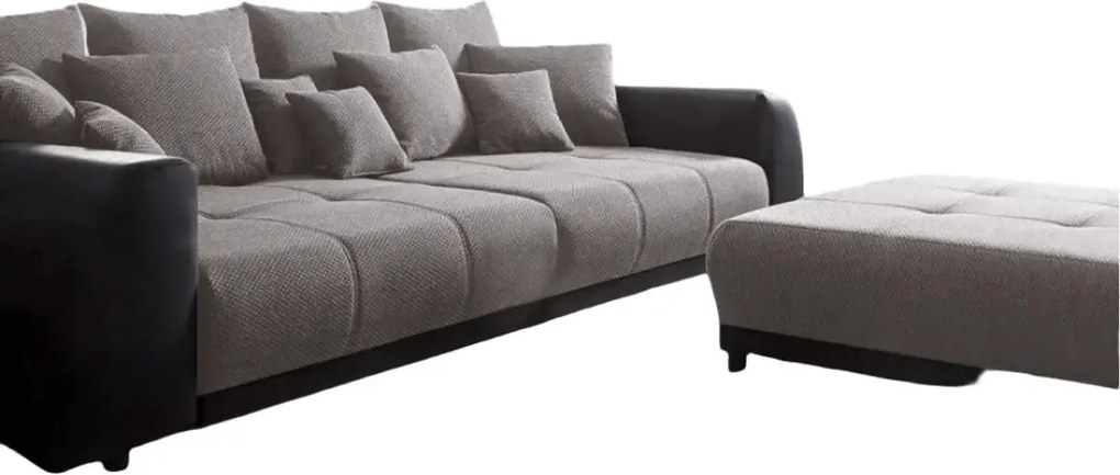 Canapea extensibilă dumonde cu 2 lăzi de depozitare si sezut confortabil din spuma high-density, Verona Magma Black 310x100 cm cu taburet inclus