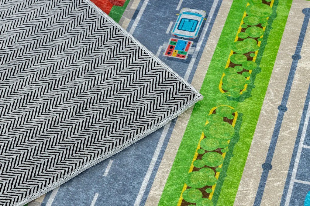 BAMBINO 2624 covor lavabil Oraș, străzi pentru copii anti-alunecare - verde / gri