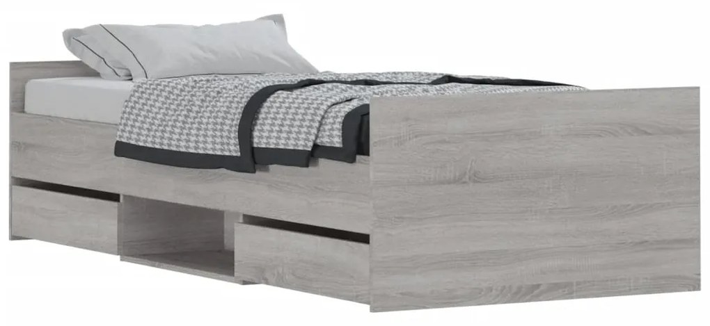 3203801 vidaXL Cadru de pat cu tăblie la cap/picioare, gri sonoma, 100x200 cm