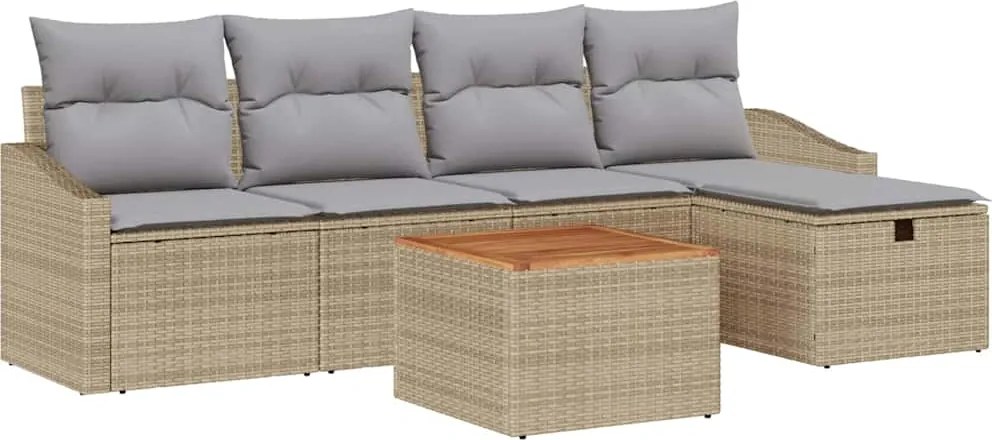 vidaXL Set de canapele pentru grădină cu pernă 6 pcs Bej Rattan poli