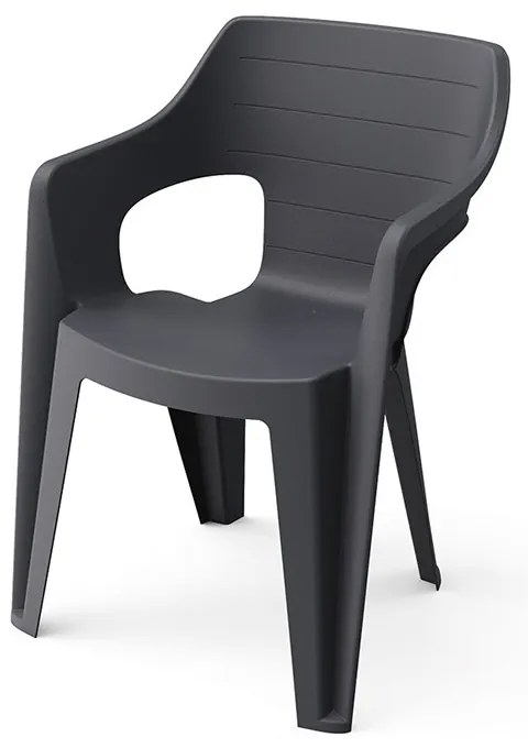 Scaun de grădină din plastic Bilboa Iowback cu cotiere, negru