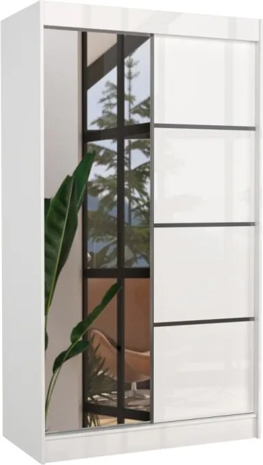 Dulap cu usi glisante si oglinda 120x215 cm, Gilton, ADRK Furniture (Culoare: Alb)