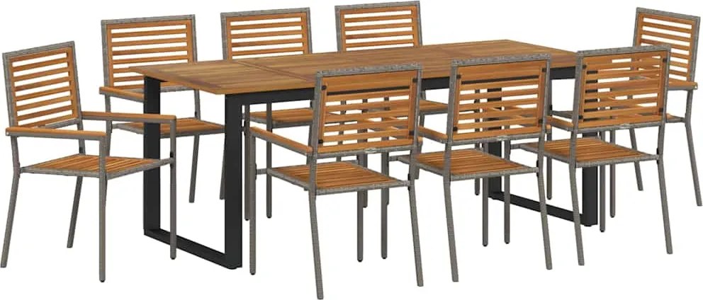 vidaXL Set de masă pentru grădină 9 pcs Gri Lemn Solid de Acacia