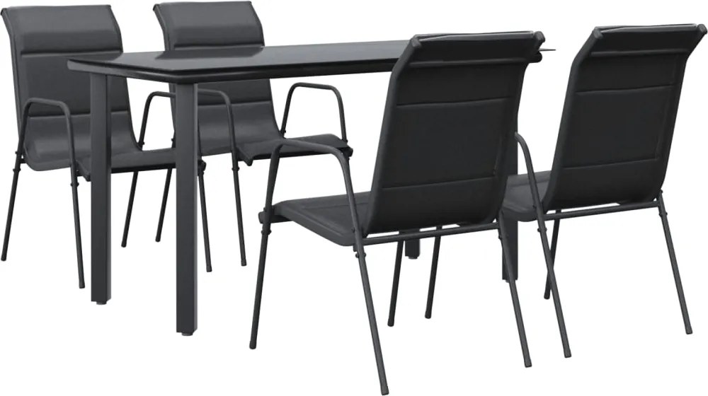 vidaXL Set mobilier de grădină, 5 piese, negru, oțel și textilenă