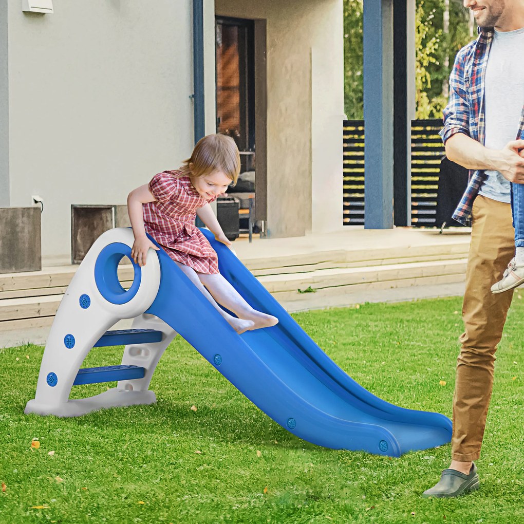 HOMCOM Toboggan Copil Pliabil 3 pana la 6 Ani Utilizare interior exterior dim. 120L x 50l x 56H cm HDPE Albastru | Aosom Romania
