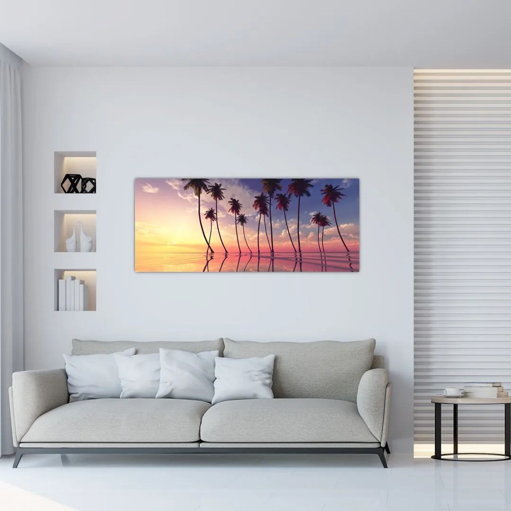 Tablou cu palmieri deasupra mării (120x50 cm)