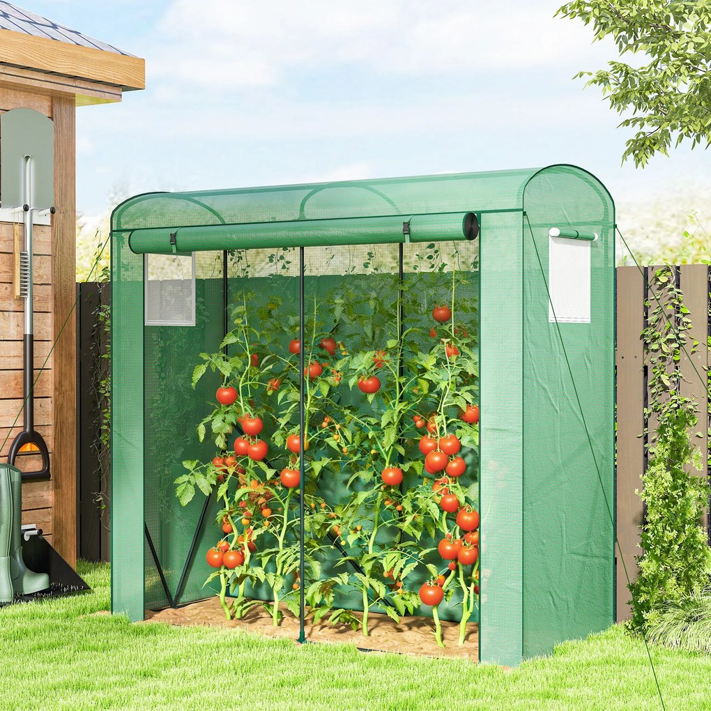 Outsunny Seră de balcon cu ușă rulabilă și 2 ferestre din plasă, seră pentru legume cu structură din oțel și husă PE, 200x75x188 cm, verde | Aosom Romania