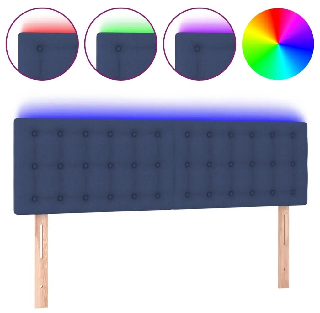 3122050 vidaXL Tăblie de pat cu LED, albastru, 144x5x78/88 cm, textil