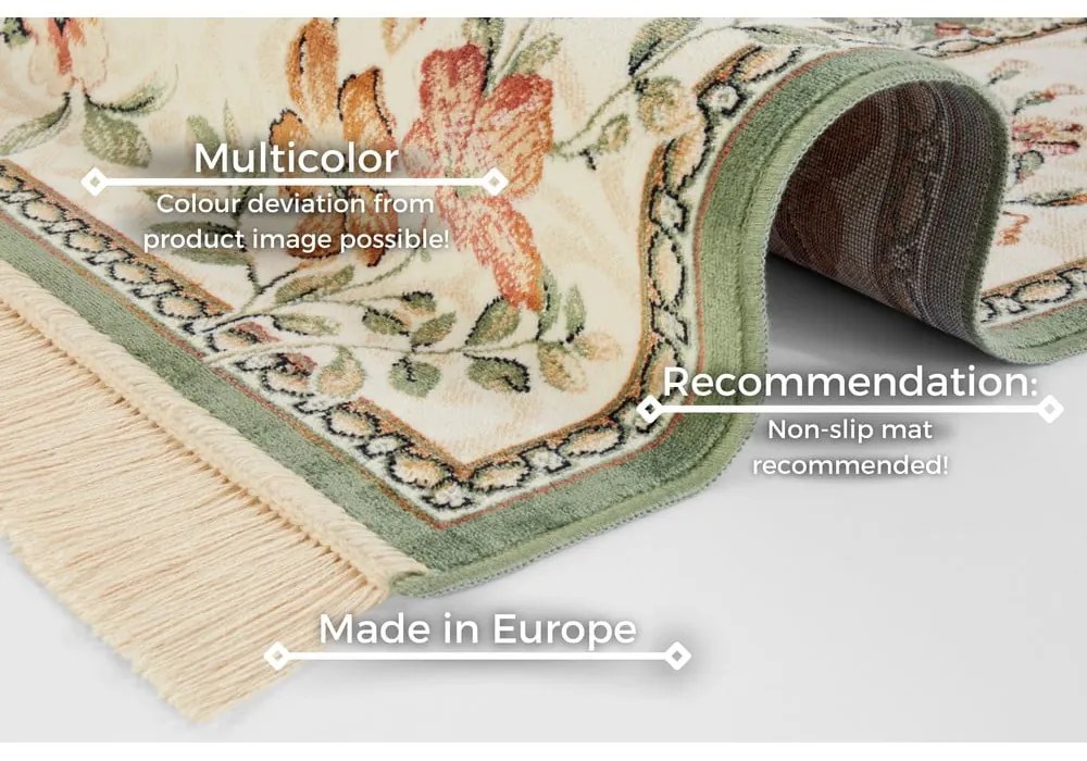 Covor verde/crem din viscoză 135x195 cm Oriental – Nouristan