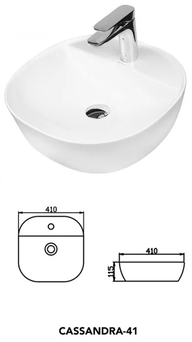 Lavoar pe blat, Fluminia, Cassandra 41, oval, 41 x 41 cm, alb