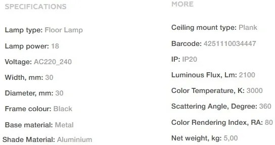 Lampadar, Lampa de podea LED design modern Ray negru