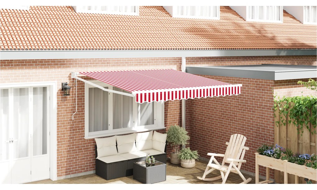 vidaXL Cortina Retractabilă Roșu și alb 350 x 250 cm țesătură