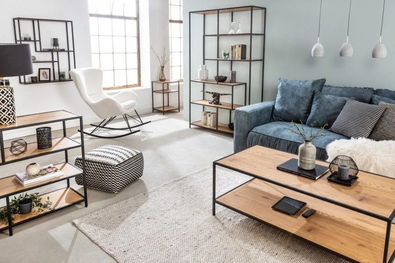 Set de 2 masute design industrial Slim Line 50cm, natur