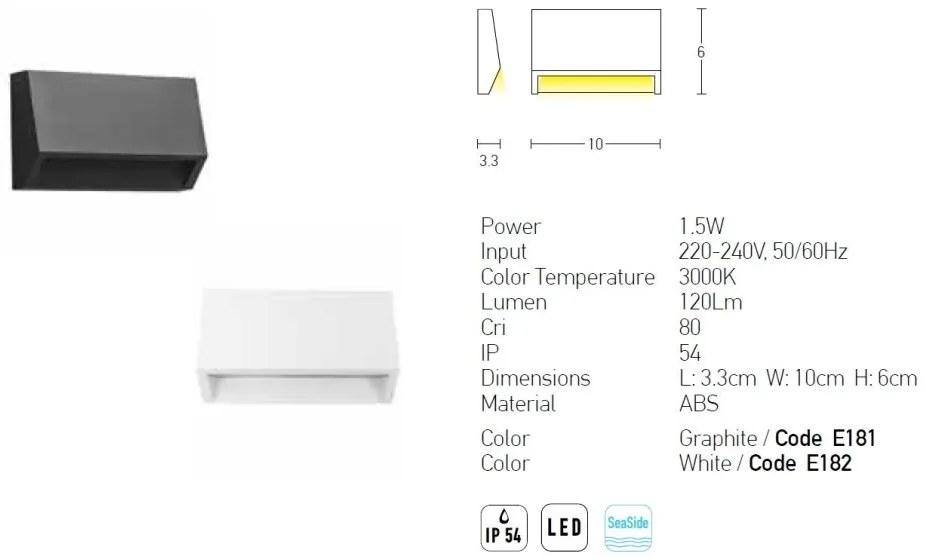 Aplica LED de perete pentru iluminat exterior, IP54 Udir grafit