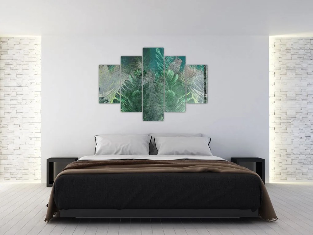 Tablou - Textura de beton cu frunze (150x105 cm)