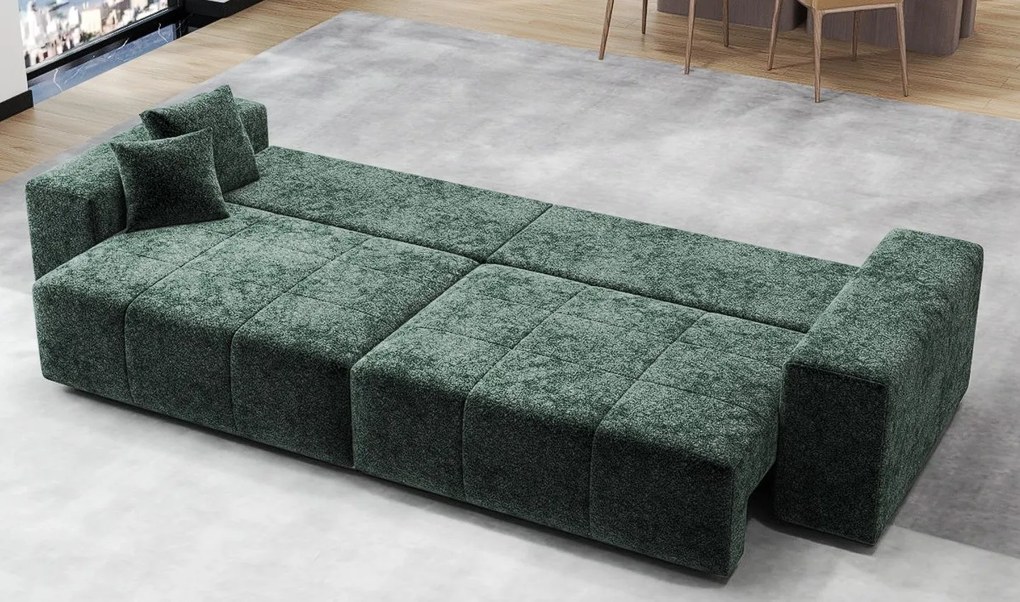 Canapea extensibilă dumonde cu ladă de depozitare si sezut confortabil din spuma high-density, Marbela Euphoria Green XXL 295x100 cm