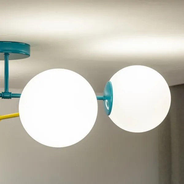 Lustru aplicat MOON, 4xE27/15W/230V, turcoaz/galben