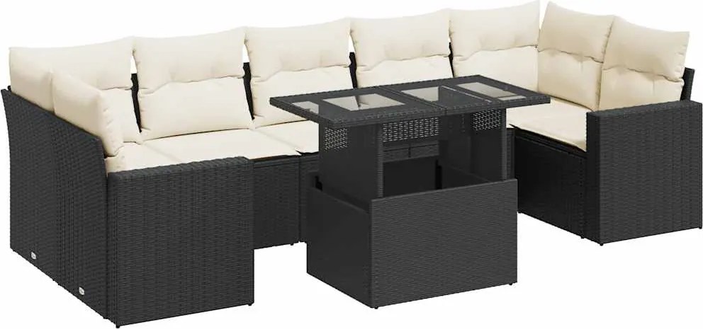 vidaXL Set mobilier de grădină cu perne, 8 piese, negru, poliratan