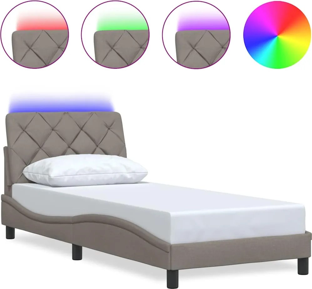 vidaXL Cadru de pat cu LED fără saltea Taupe 90x190 cm Material