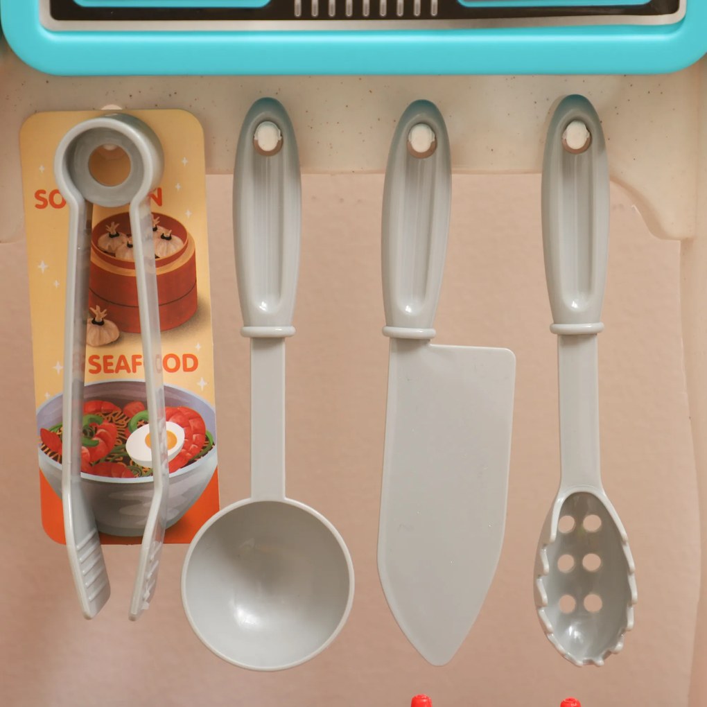 AIYAPLAY Bucătărie de Jucărie pentru Copii 3-6 Ani cu 92 de Accesorii, din PP, PE și ABS, 44.5x24x79 cm, Verde | Aosom Romania