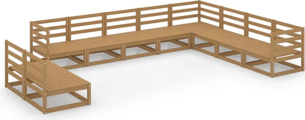 vidaXL Set mobilier de grădină, 10 piese, maro miere, lemn masiv pin