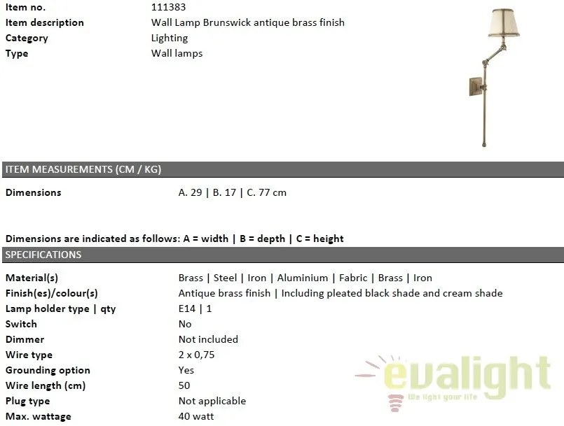 Aplica LUX cu brat articulat Brunswick alama 111383 HZ