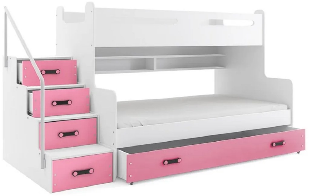 Supermobel Pat supraetajat MAX 1 COLOR 3 COLOR + SD + saltea + somieră GRATIS, 120x200, alb, alb