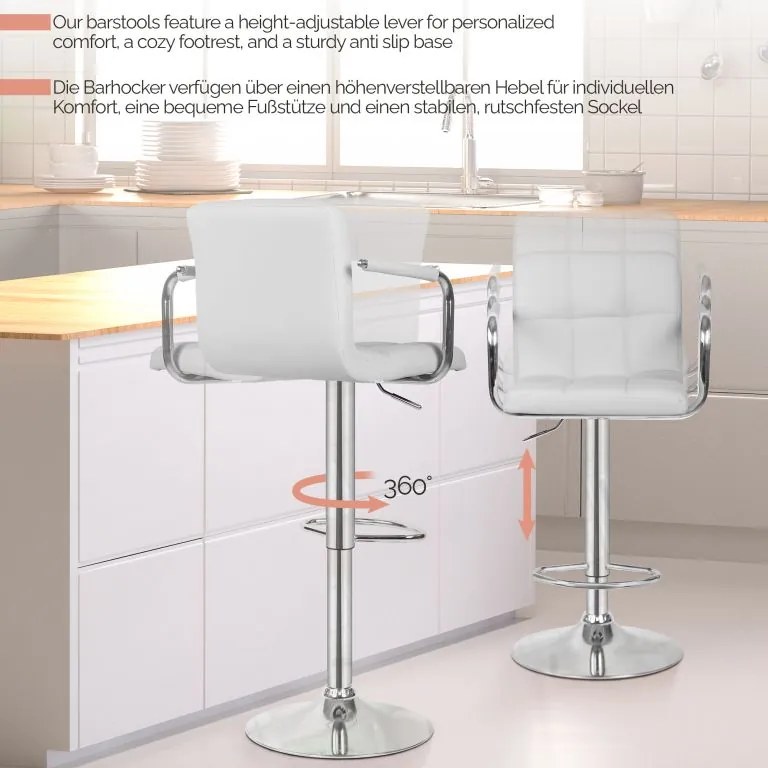 MIADOMODO Scaun de bar 2 buc, cu brațe, alb