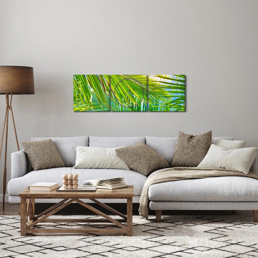 Tablou - Frunze de palmier (cu ceas) (90x30 cm)