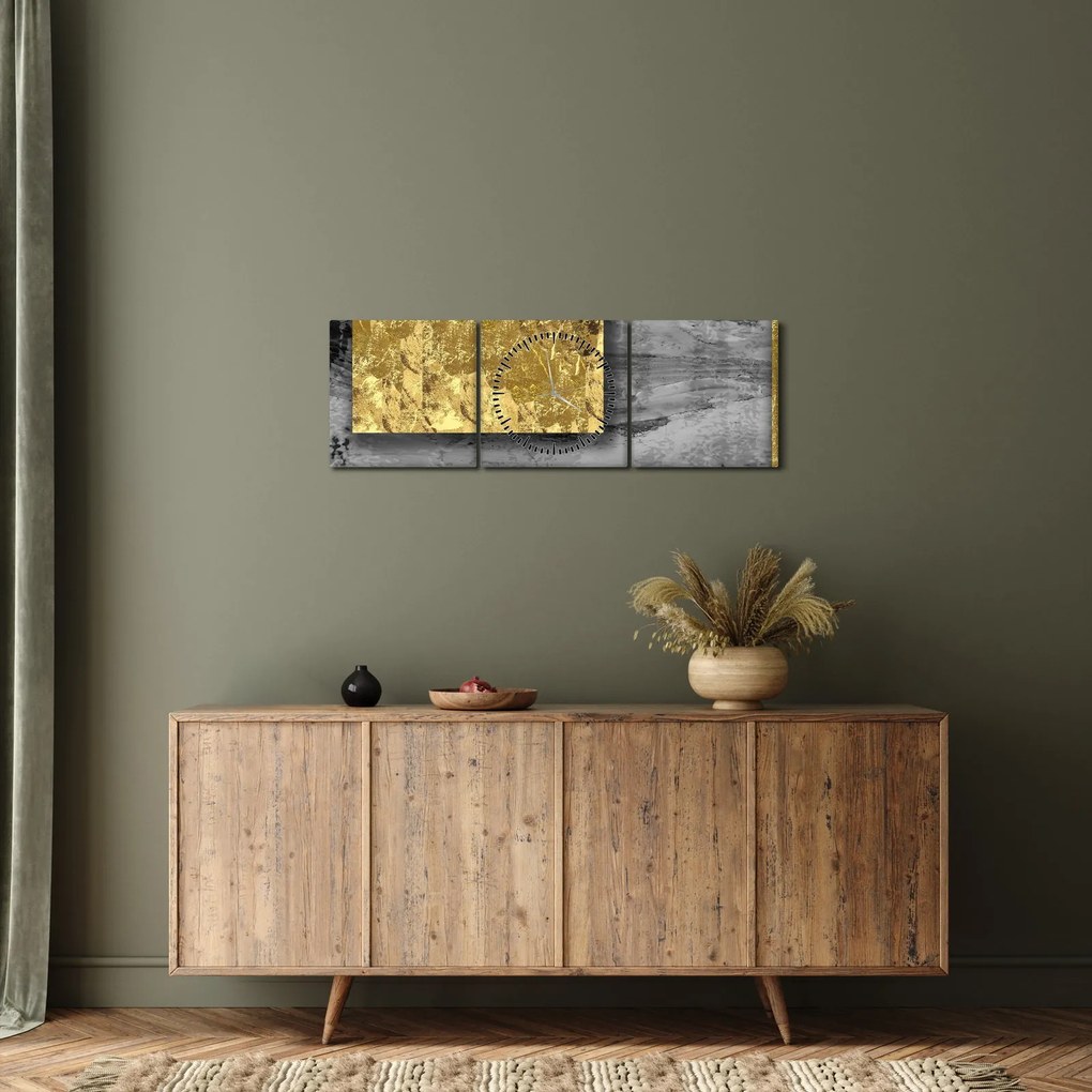 Tablou - Pătrate de aur N⁰2 (cu ceas) (90x30 cm)