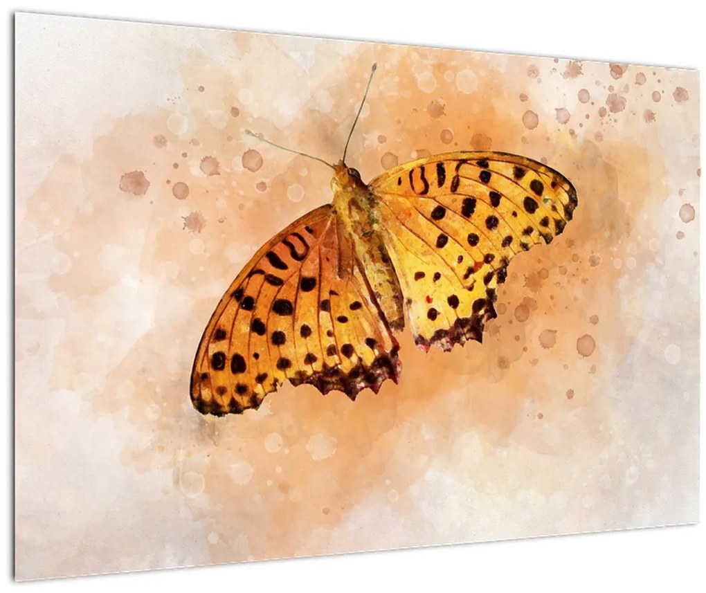 Tablou - Fluture portocaliu, aquarelă (90x60 cm)