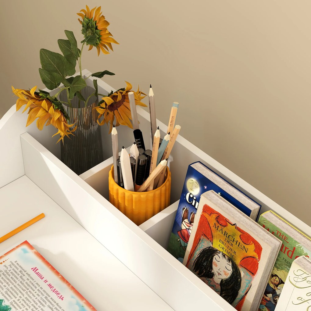 AIYAPLAY Set birou și scaun pentru copii 3-8 ani cu compartimente și rafturi deschise, alb | Aosom Romania