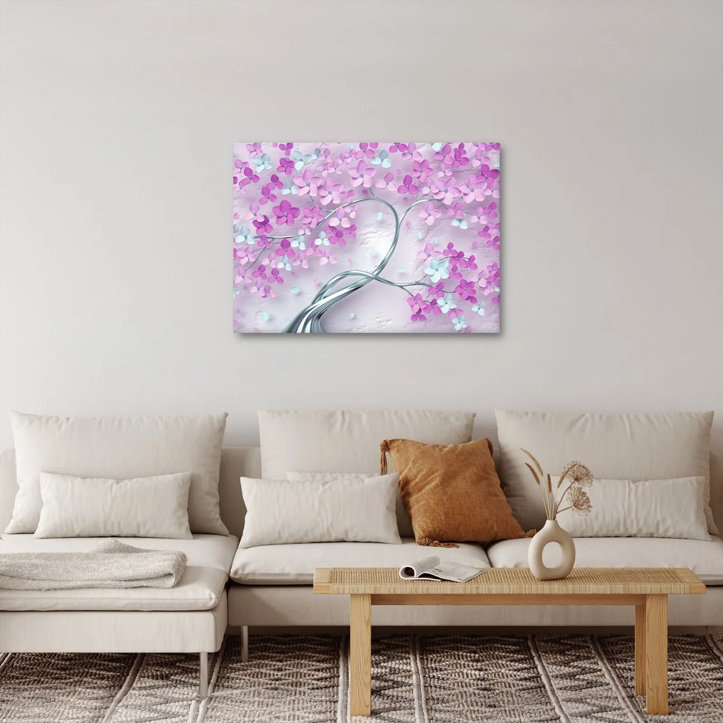 Tablouri cu flori pe trunchi argintiu - abstract (70x50 cm)