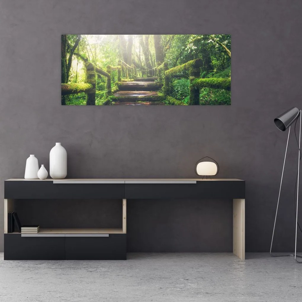 Tablou - trepte din lemn în pădure (120x50 cm)