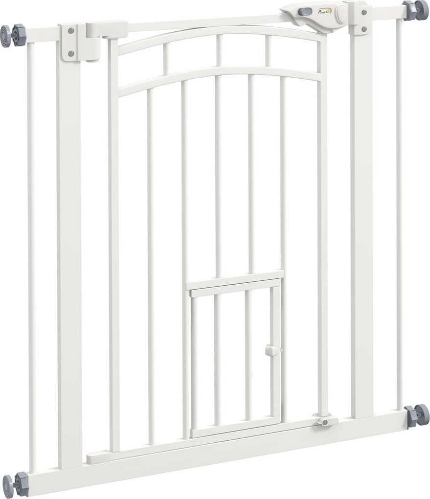 PawHut Uşa de Siguranţă pentru Câini, Barieră pentru Animale de Companie cu Ușă Mică pentru Pisici, 74-80x76 cm, Alb | Aosom Romania