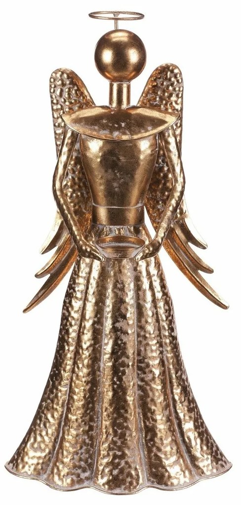 Decorație metalică de Crăciun Înger 49 cm, pahar pentru ceai, lumânare, auriu