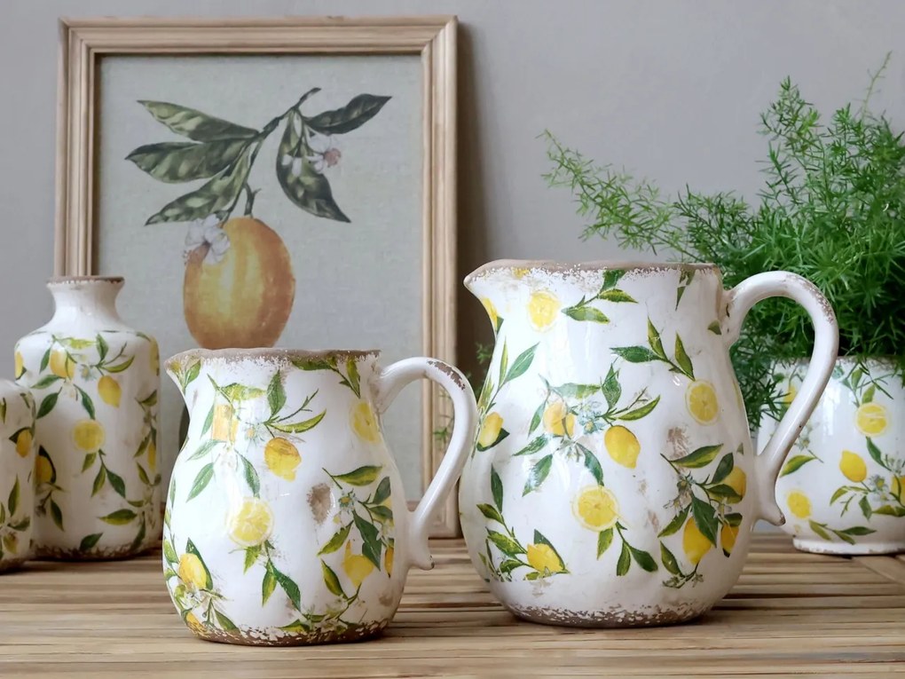 Carafă decorativă din ceramică, pictată manual, crem, H20/D16.5 cm, Limone