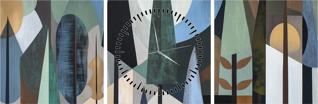 Tablou - Abstracție geometrică naturală II. (cu ceas) (90x30 cm)