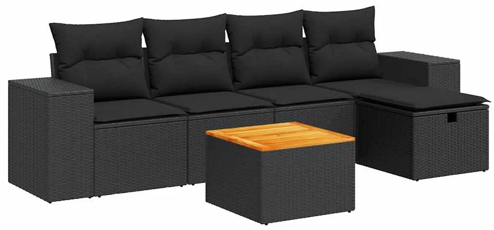 3325863 vidaXL Set mobilier de grădină cu perne, 6 piese, negru, poliratan