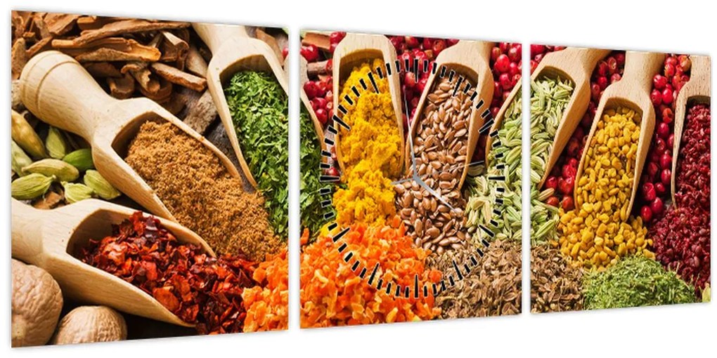 Tablou - Condimente din întreaga lume (cu ceas) (90x30 cm)