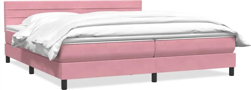 vidaXL Pat box spring cu saltea, roz, 180x210 cm, catifea