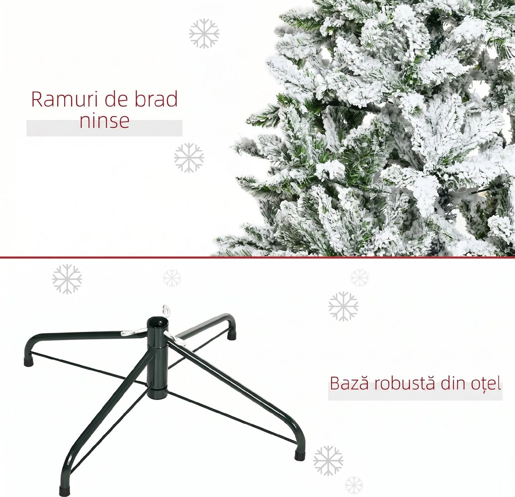 HOMCOM Brad de Crăciun cu 358 Ramuri Ignifuge, Efect Realist, Bază din Oțel, 85x85x150 cm, Verde | Aosom Romania