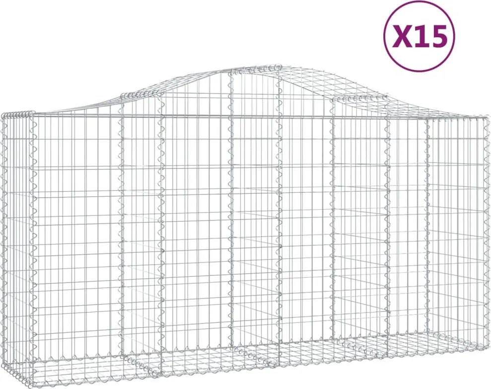 vidaXL Coșuri gabion arcuite 15 buc, 200x50x100/120cm, fier galvanizat