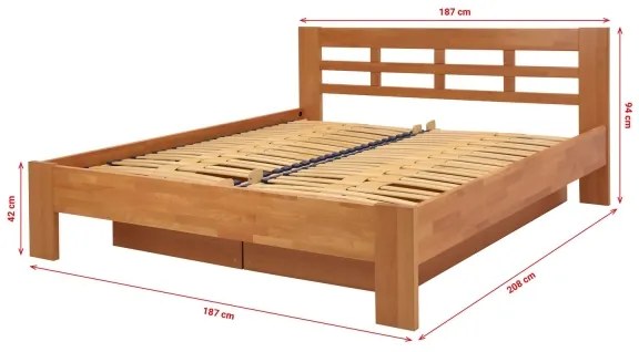 Dublu pat din lemn masiv cu spațiu de depozitare ANGELA 180x200 cm cais