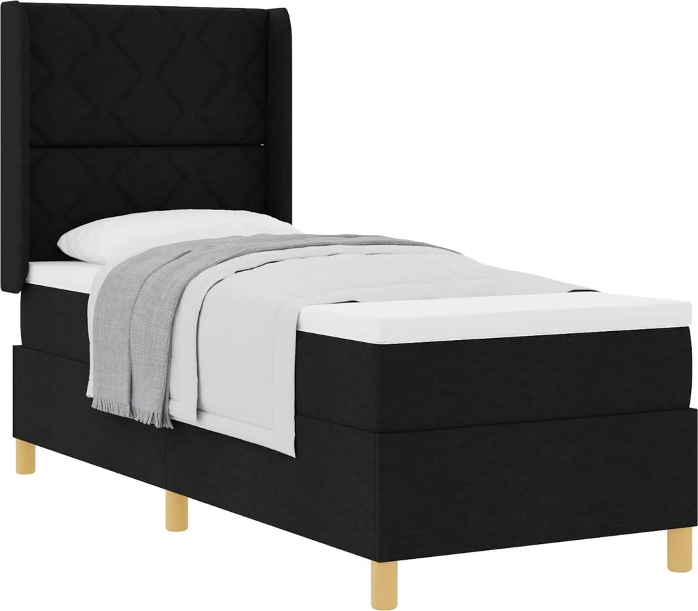 vidaXL Pat cu arcuri cu saltea cu headboard Negru 80 x 200 cm țesătură