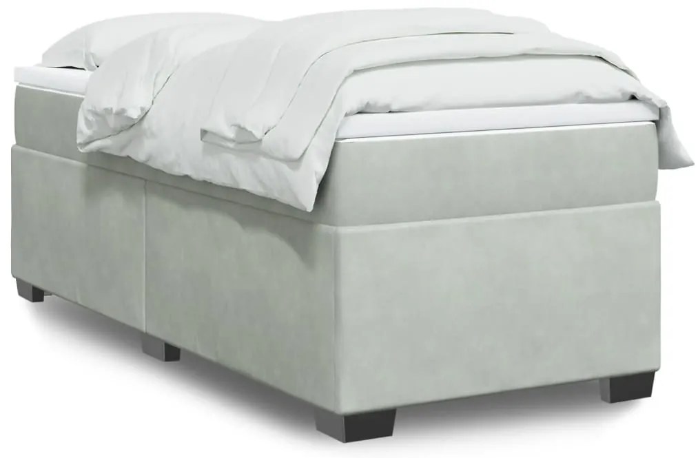 vidaXL Pat box spring cu saltea, gri deschis, 90x190 cm, catifea