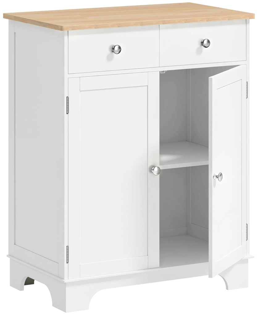 HOMCOM Bufet de Bucătărie cu Dulap 2 Uși și 2 Sertare, Alb și Lemn | Aosom Romania