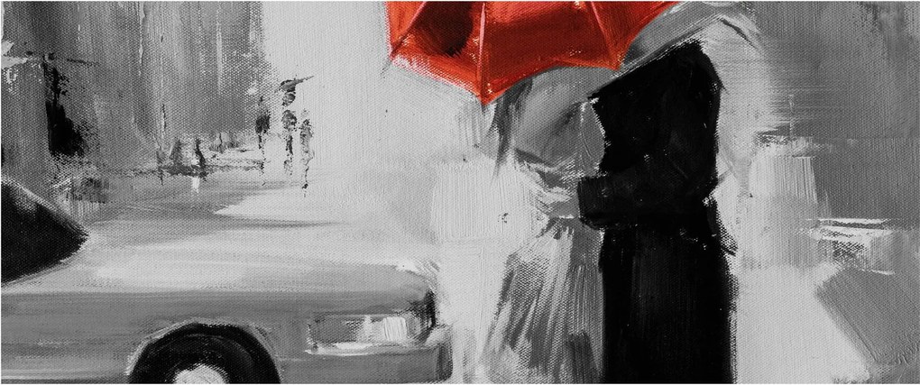Tablou - Cuplu în dragoste sub o umbrelă, roșu (120x50 cm)